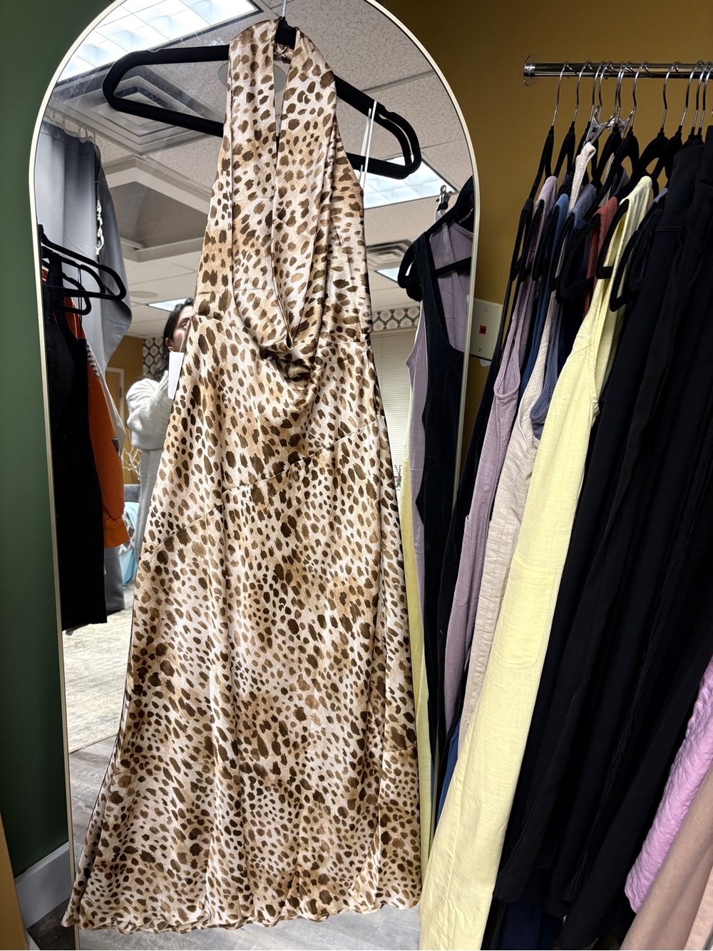 Women’s Leopard Print cowl neck Halter Maxi Dress - Taupe/Brown nwt L